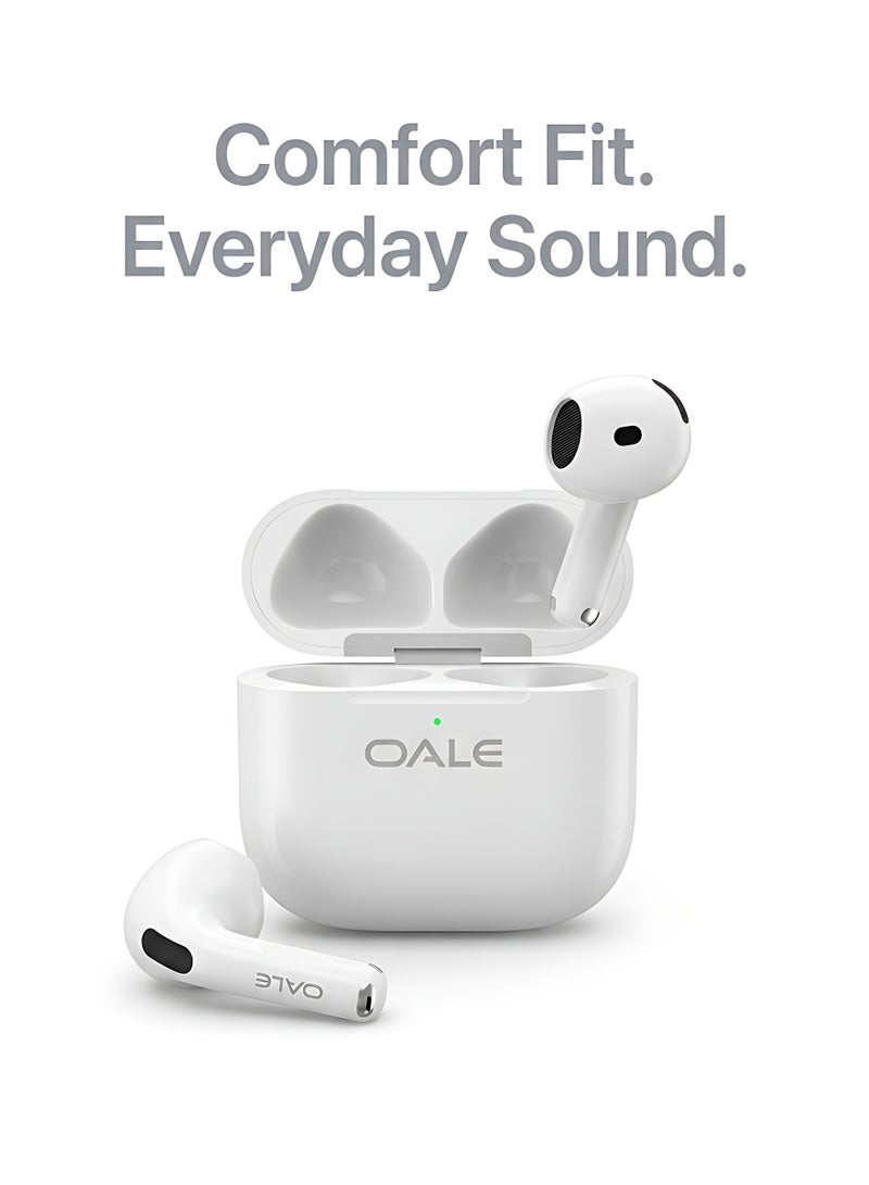 أوالي, سماعات OALE iAir 4 لاسلكية، بلوتوث 5.4، مشغلات 13 مم، تشغيل حتى 30 ساعة، تحكم باللمس، دعم Siri، شحن Type-C، أبيض - Image 1